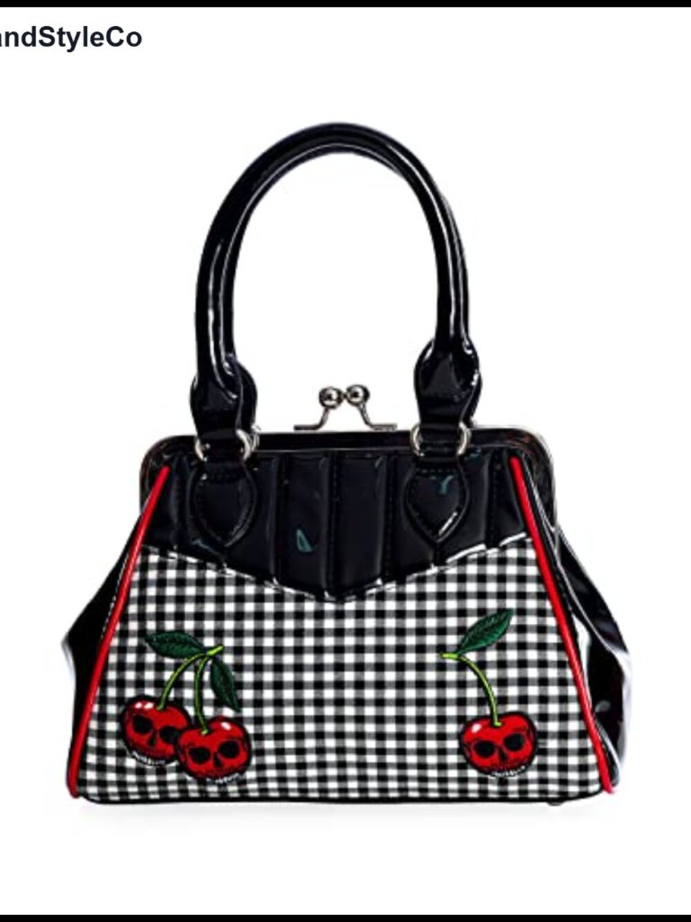 Vegan Leather Skull Kisslock Handbag Top Handle with Crossbody Strap